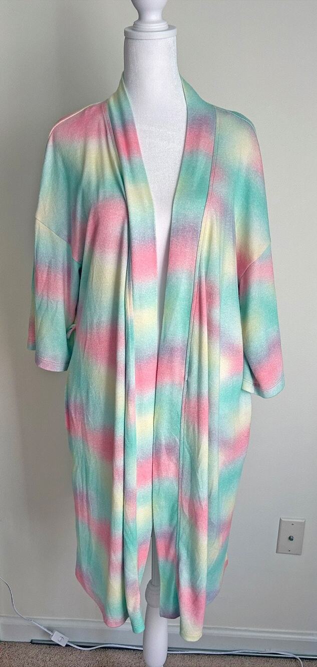 UGG Monrose ll Robe in Pastel Rainbow Peached Knit, 3/4 Sleeve, XS (no belt)